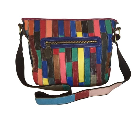 AmeriLeather Flower Patchwork Colorful Design Shoulder Bag Adjustable Strap - Picture 2 of 10